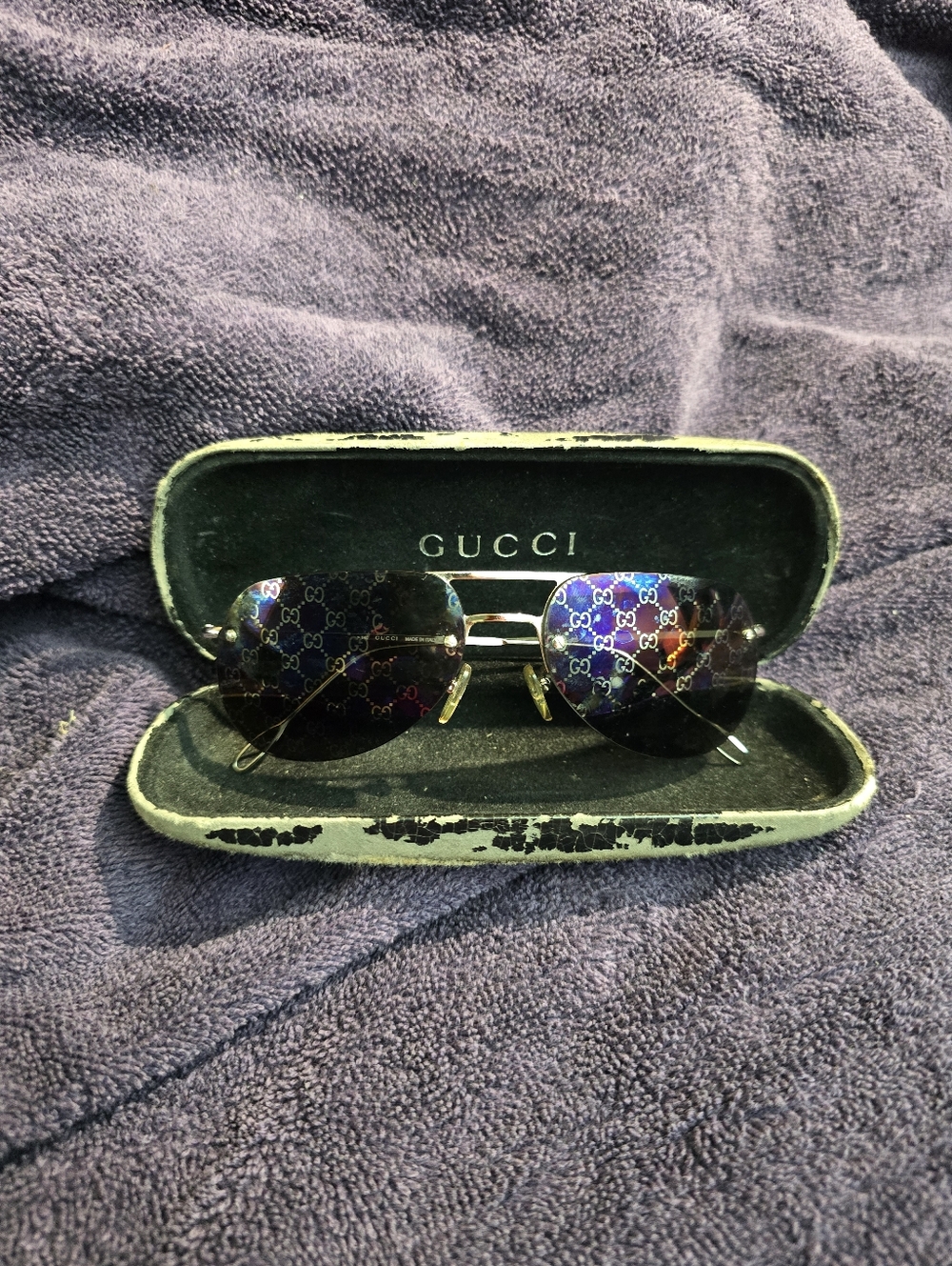 Gucci Purple And Gold Logo Overlay Aviator Sunglasses
